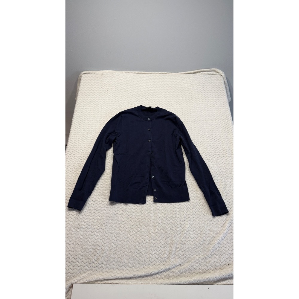 J.Crew Womens Navy Blue Cotton Blend Button Front Crewneck Cardigan Sweater M